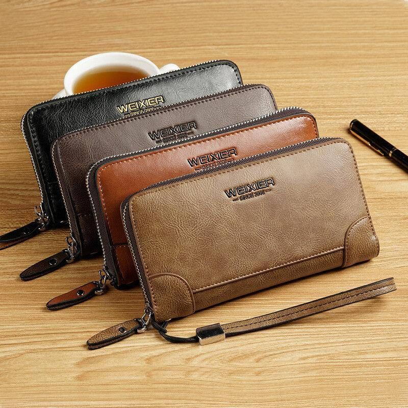 Hommes Faux Cuir Multi-slots Rétro Affaires Grande Capacité 5.5 Pouces Téléphone Sac Pochette Sac À Main Porte-carte Portefeuille