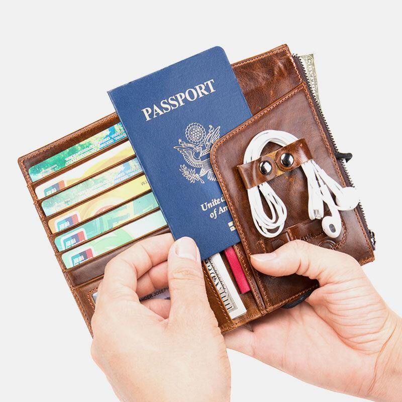 Hommes Rfid Cuir Véritable Blocage Anti-vol Passeport Enveloppe Portefeuille Multi-cartes Portefeuille