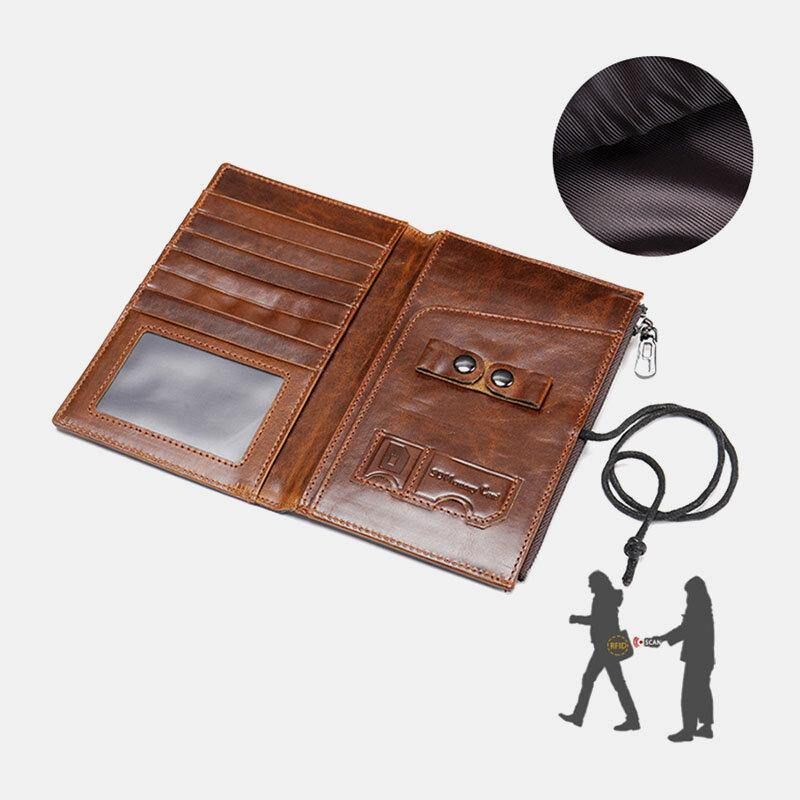 Hommes Rfid Cuir Véritable Blocage Anti-vol Passeport Enveloppe Portefeuille Multi-cartes Portefeuille