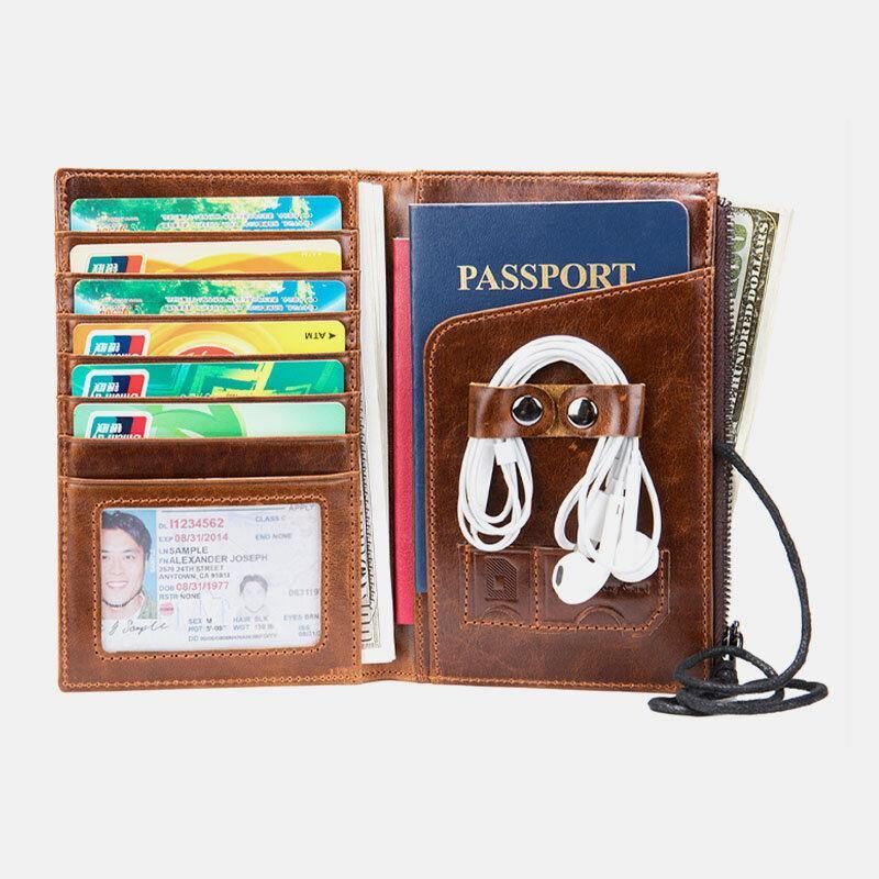 Hommes Rfid Cuir Véritable Blocage Anti-vol Passeport Enveloppe Portefeuille Multi-cartes Portefeuille