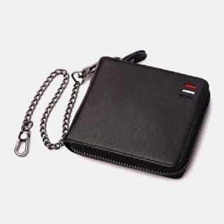 Hommes Véritable Chaîne En Cuir Rfid Blocage Anti-vol Zipper Multi-slot Card Holder Wallet