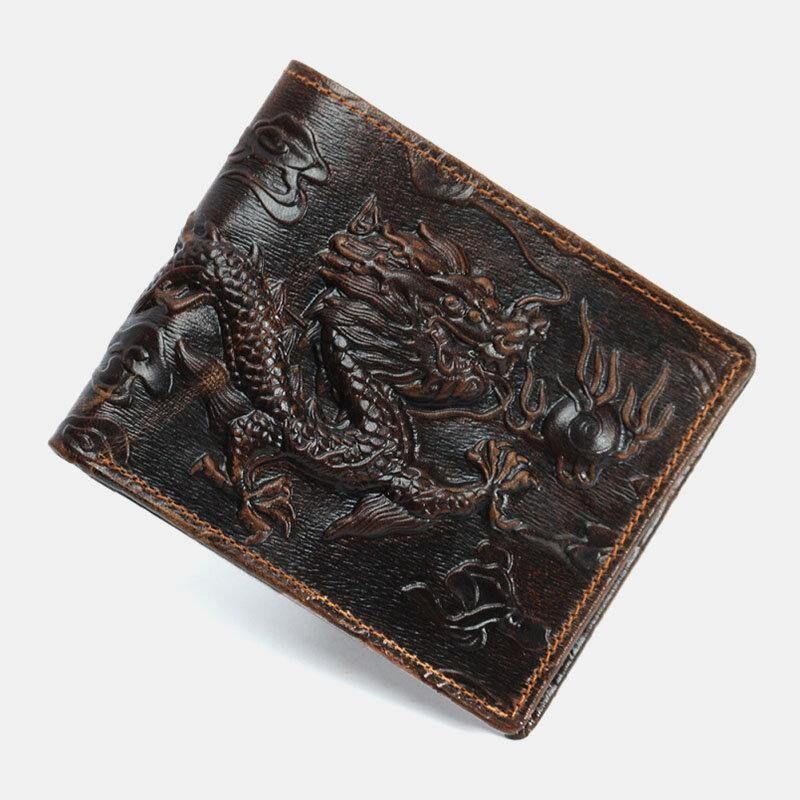 Porte-cartes En Cuir Véritable À Motif De Dragon 3d Pour Hommes