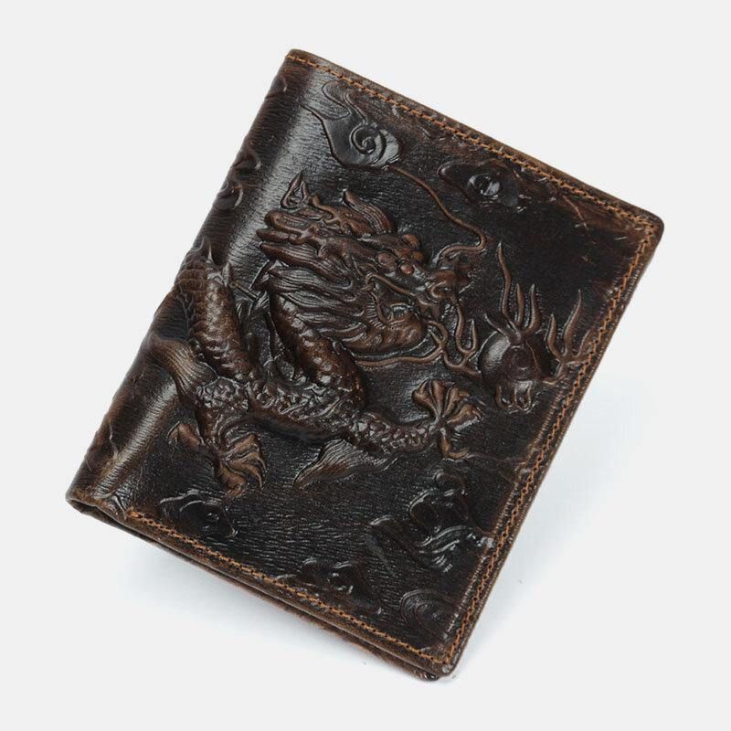 Porte-cartes En Cuir Véritable À Motif De Dragon 3d Pour Hommes