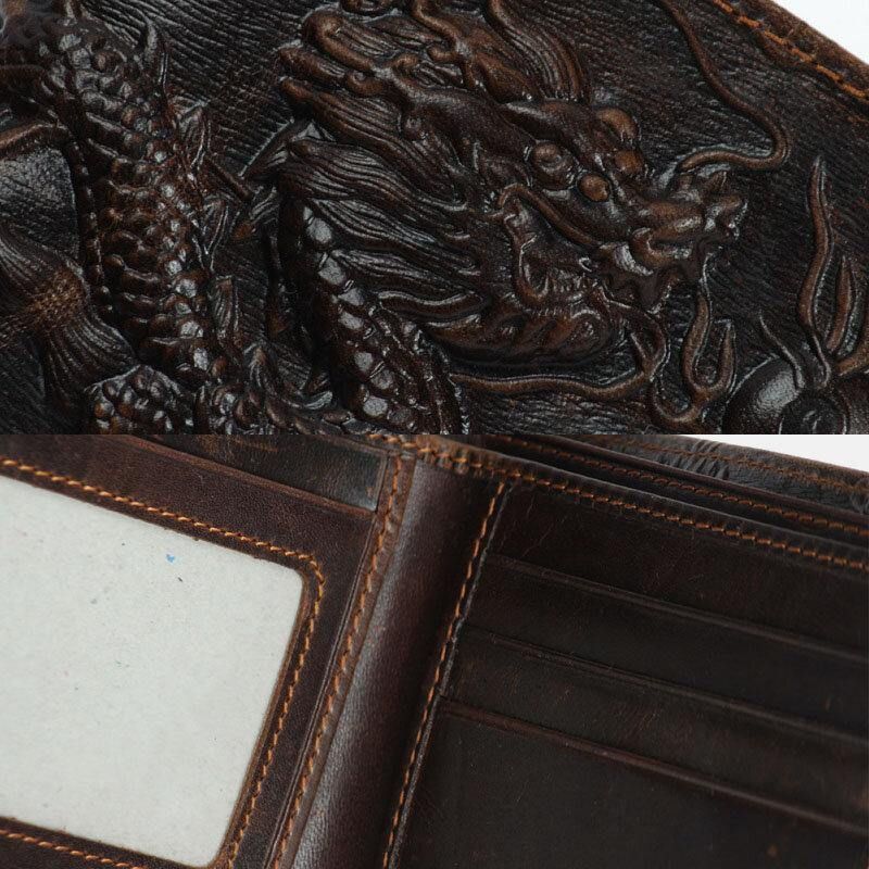 Porte-cartes En Cuir Véritable À Motif De Dragon 3d Pour Hommes