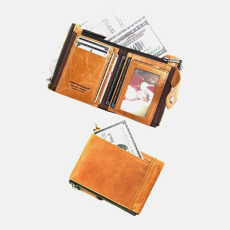 Porte-cartes En Cuir Véritable Multi-emplacements Rétro Pour Hommes Avec Chaîne