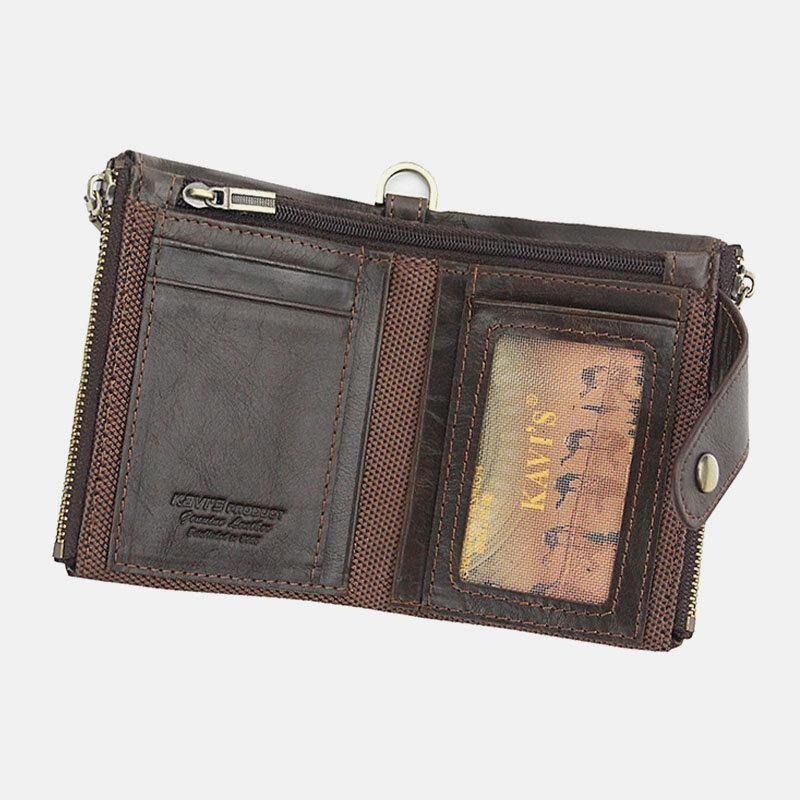 Porte-cartes En Cuir Véritable Multi-emplacements Rétro Pour Hommes Avec Chaîne