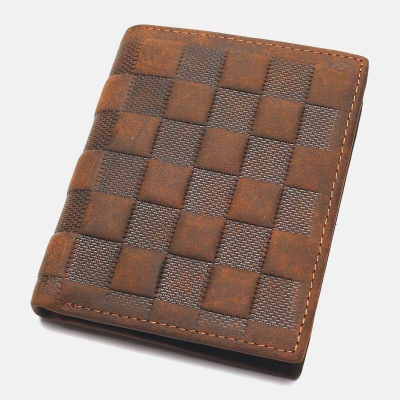 Portefeuille En Cuir De Personnalité Antivol Rfid À Motif À Carreaux En Cuir Véritable Pour Hommes