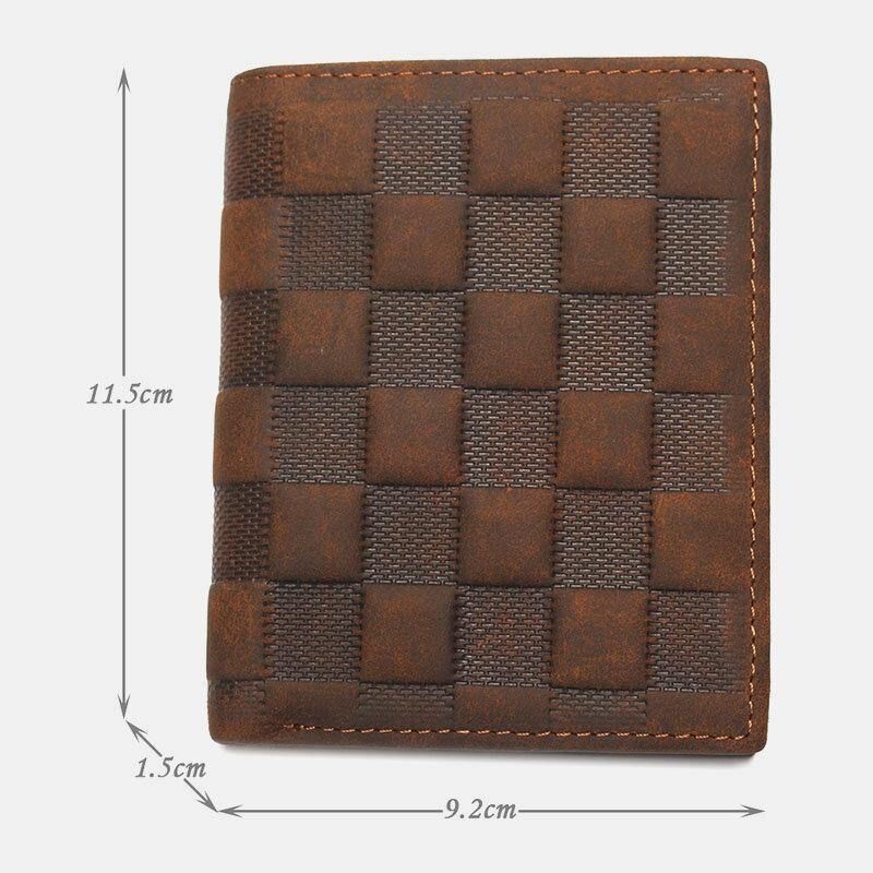 Portefeuille En Cuir De Personnalité Antivol Rfid À Motif À Carreaux En Cuir Véritable Pour Hommes