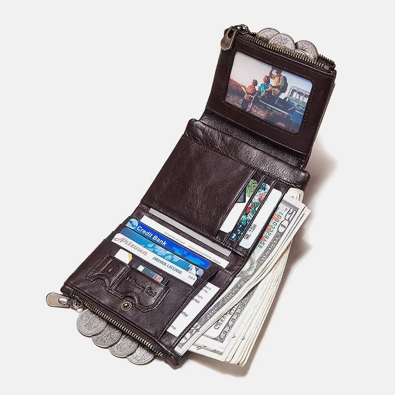 Portefeuille Porte-cartes Multi-emplacements Rfid En Cuir Véritable Pour Hommes