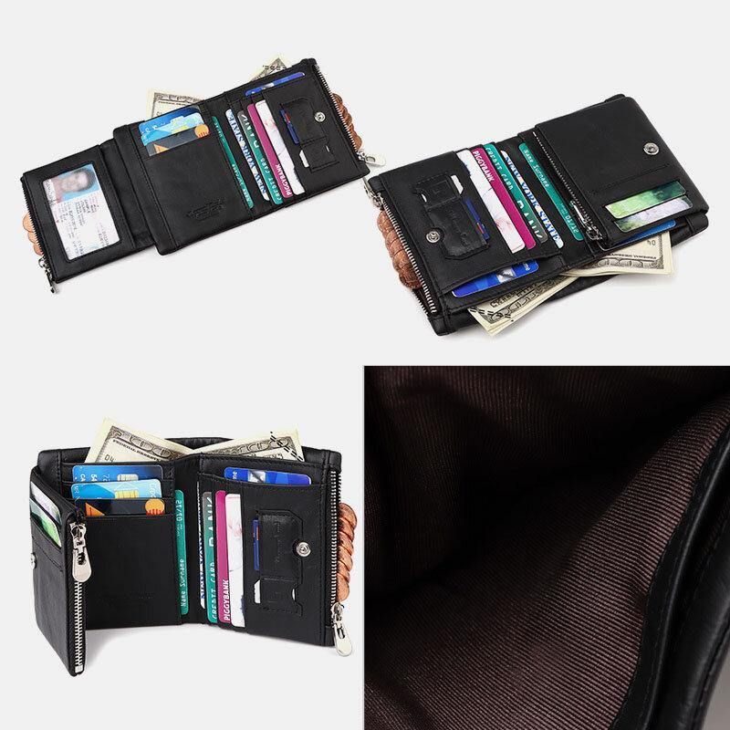 Portefeuille Porte-cartes Multi-emplacements Rfid En Cuir Véritable Pour Hommes