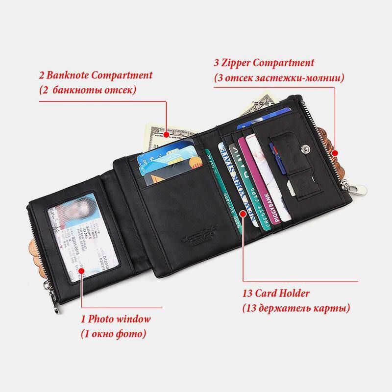 Portefeuille Porte-cartes Multi-emplacements Rfid En Cuir Véritable Pour Hommes