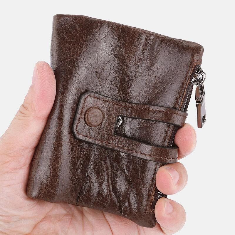 Portefeuille Porte-cartes De Visite Rétro Antivol En Cuir Véritable Pour Hommes Avec Fermeture À Glissière Rfid