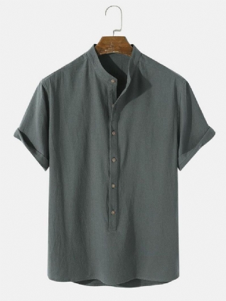 Chemise Henley À Manches Courtes 100 % Coton Uni Style Basique Pour Homme