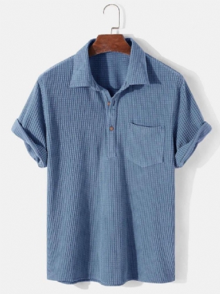 Chemise Henley À Manches Courtes Et Revers Décontractés Pour Hommes Couleur Unie