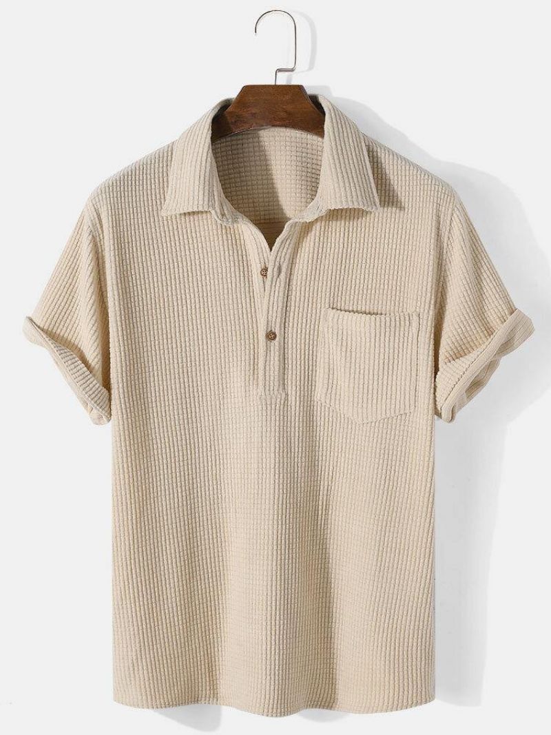 Chemise Henley À Manches Courtes Et Revers Décontractés Pour Hommes Couleur Unie