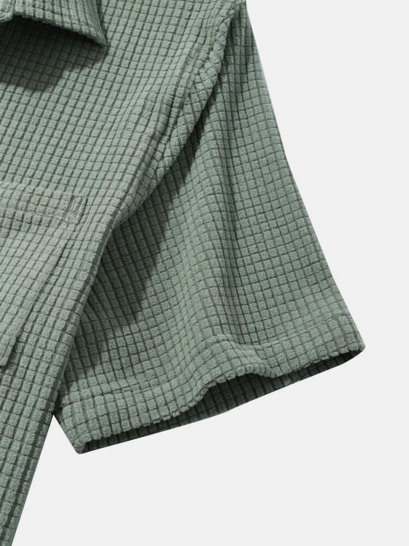 Chemise Henley À Manches Courtes Et Revers Décontractés Pour Hommes Couleur Unie