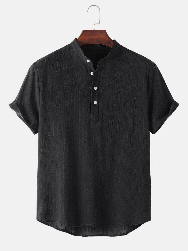 Chemise Henley À Manches Courtes En Lin De Couleur Unie Pour Hommes