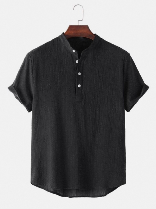 Chemise Henley À Manches Courtes En Lin De Couleur Unie Pour Hommes