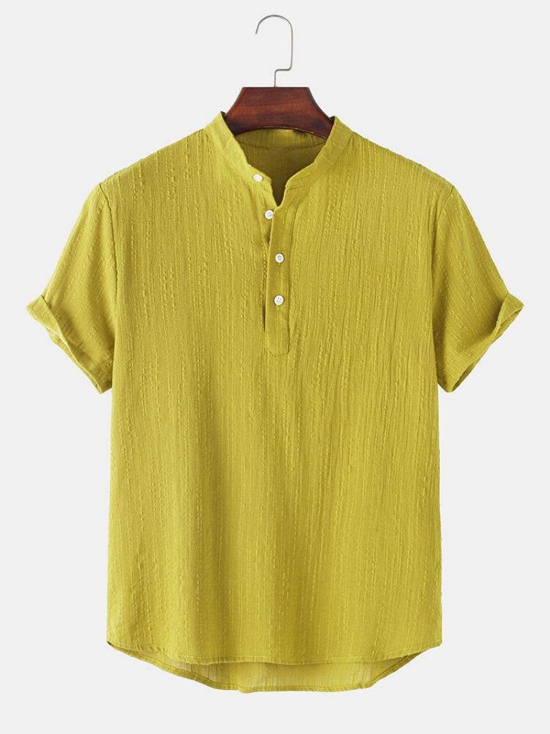 Chemise Henley À Manches Courtes En Lin De Couleur Unie Pour Hommes