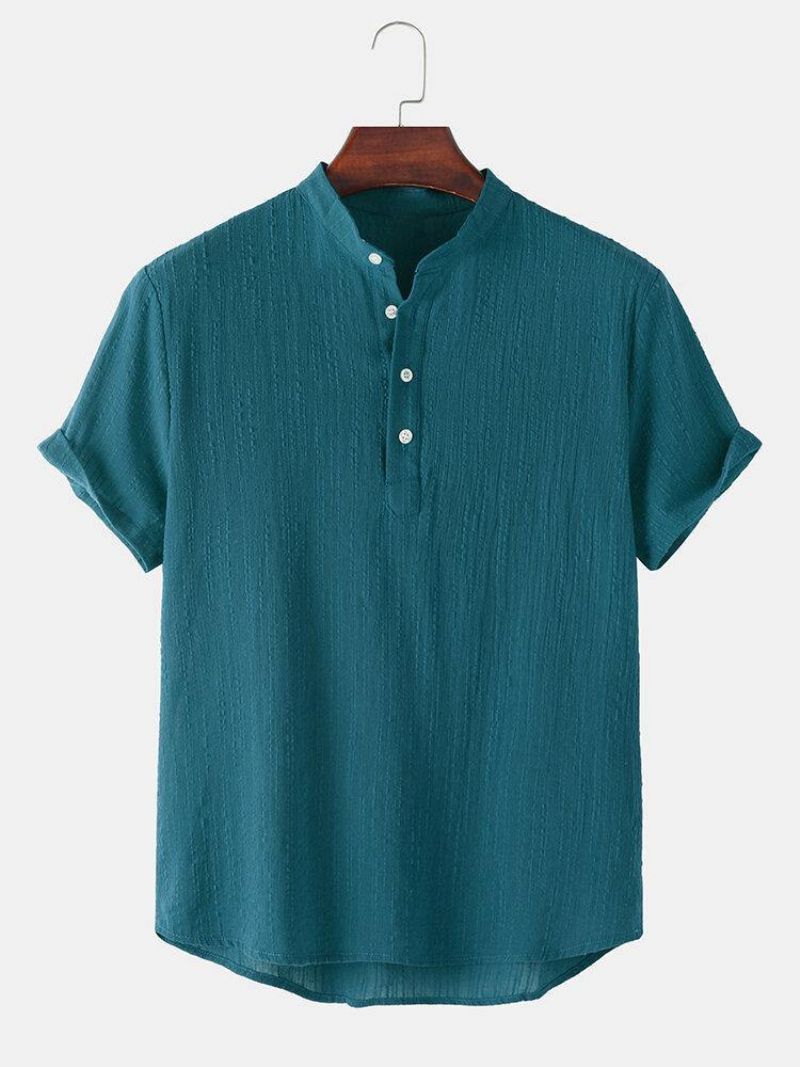 Chemise Henley À Manches Courtes En Lin De Couleur Unie Pour Hommes