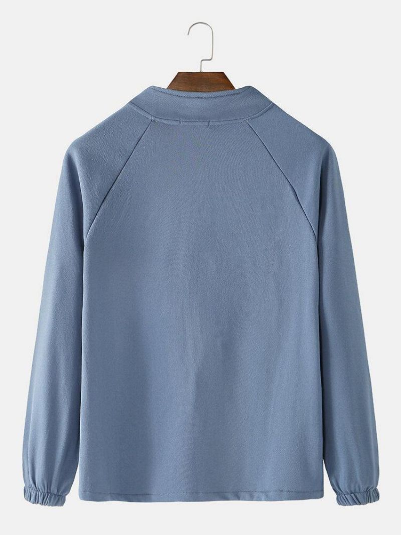 Chemises Henley En Coton De Couleur Unie Pour Hommes Avec Demi-fermeture Éclair Et Manches Raglan