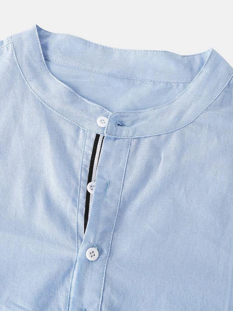 Chemises Henley Décontractées En Coton À Manches Courtes Et Col Montant Pour Hommes