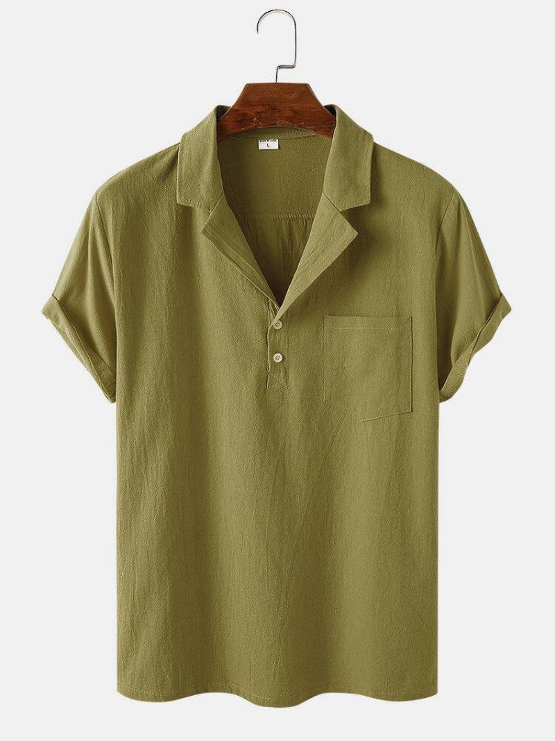 Chemises Henley À Manches Courtes En Coton De Couleur Unie Pour Hommes