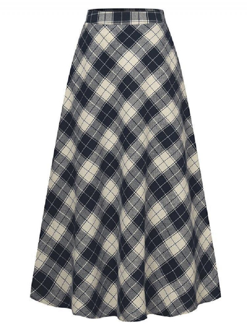 Femmes Plaid A-line Vintage Taille Haute Jupes Avec Poche