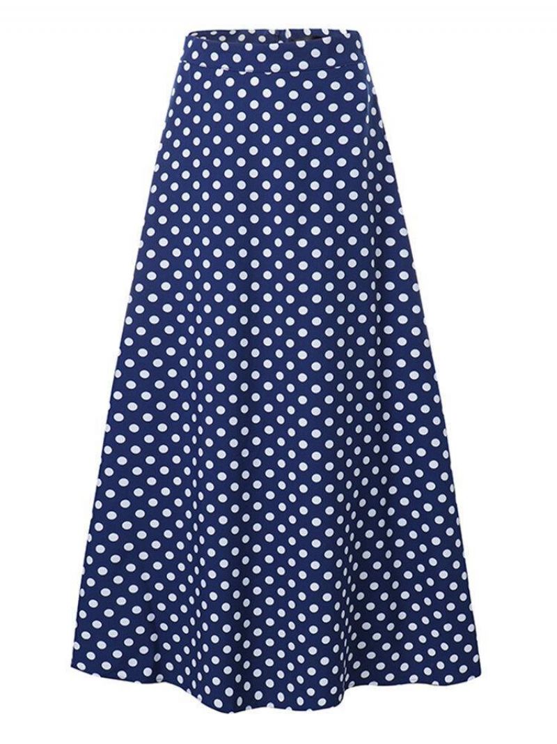 Femmes Polka Dot Print Loose Big Swing Poches Latérales Jupe Longue Décontractée