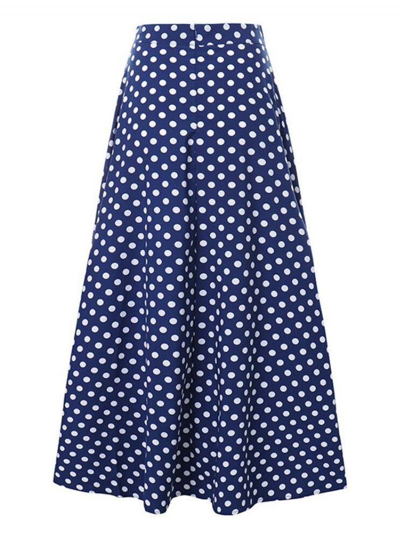 Femmes Polka Dot Print Loose Big Swing Poches Latérales Jupe Longue Décontractée