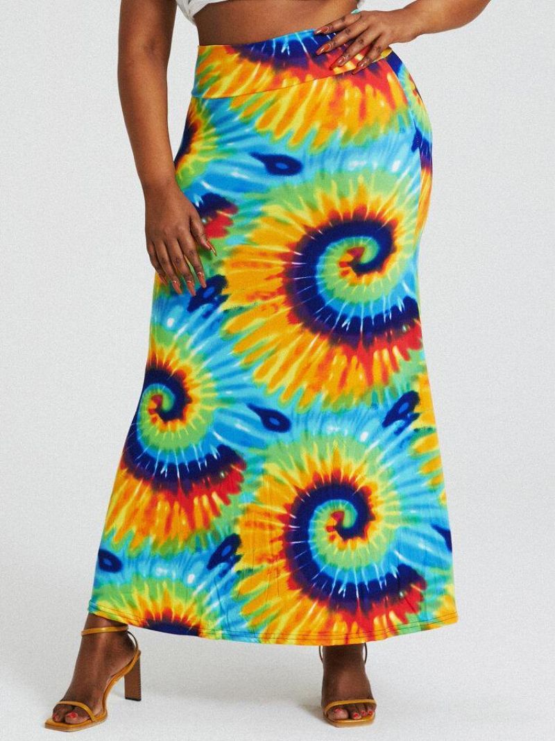 Jupe Longue Moulante Bohême À Imprimé Tie-dye Et Fesses Taille Haute