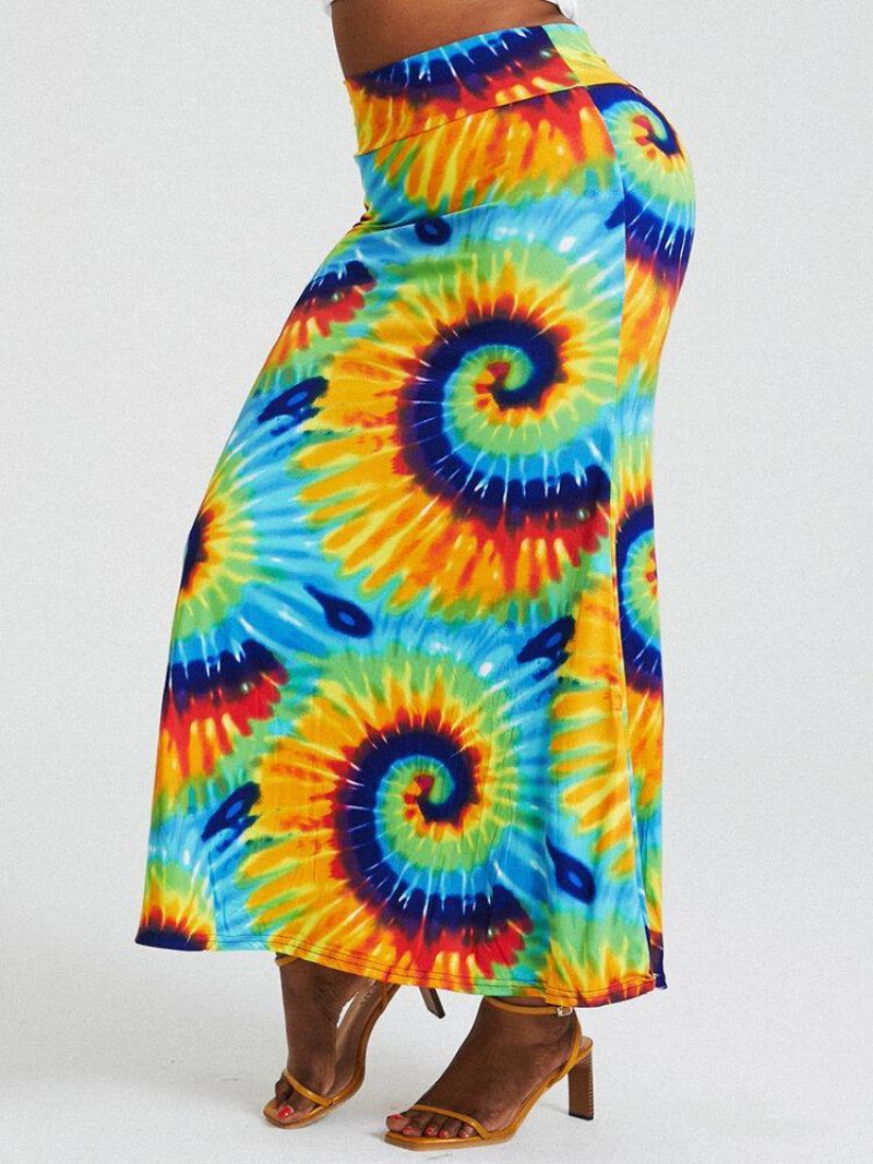 Jupe Longue Moulante Bohême À Imprimé Tie-dye Et Fesses Taille Haute