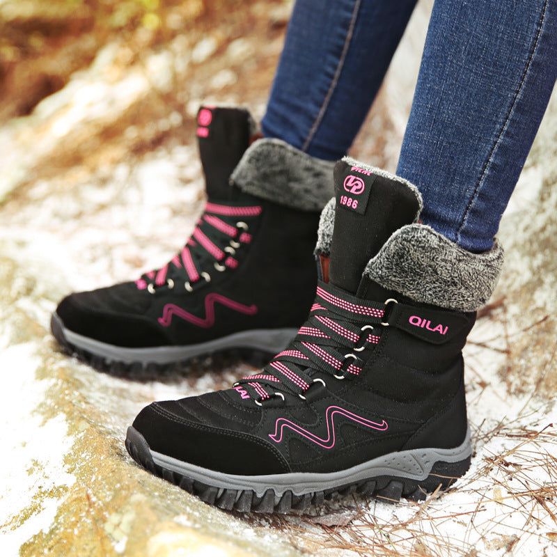 Automne Et Hiver Bottes De Neige En Plein Air Bottes De Ski Femme Bottes De Voyage Chaussures De Randonnée Dans Le Tube Chaussures En Coton Chaud Et Velours