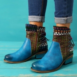 Bottes Chaudes À Motif En Cuir Ajustables Avec Coutures En Tissu Rétro