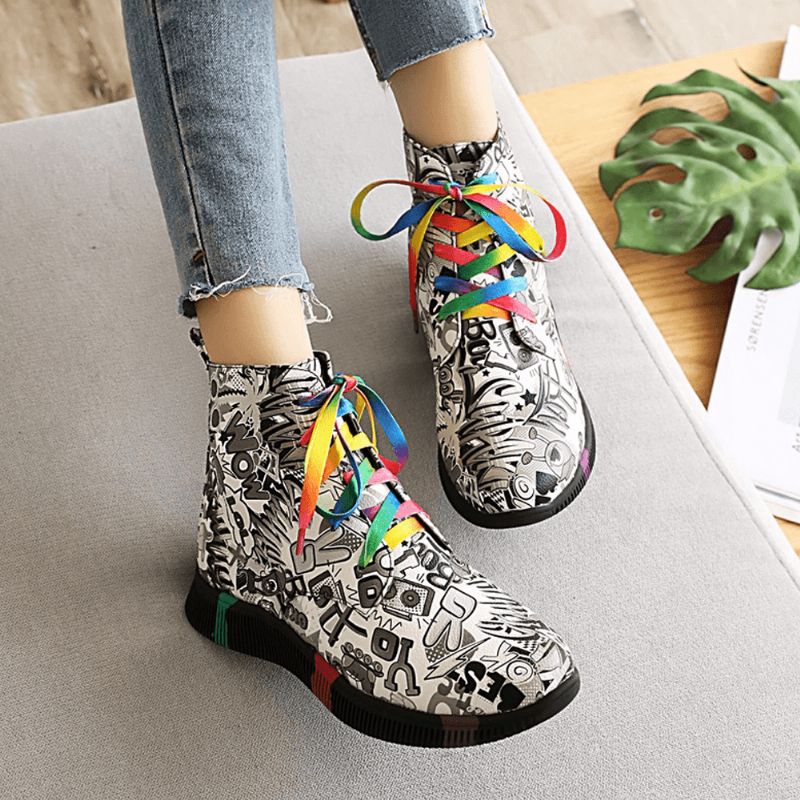 Bottes De Combat Courtes À Lacets Multicolores Pour Femmes