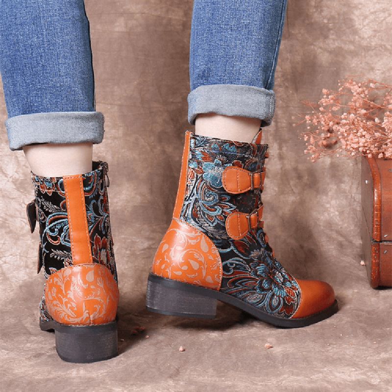 Bottes Courtes À Lacets Chauds Avec Boucle En Métal Et Tissu À Coutures Rétro