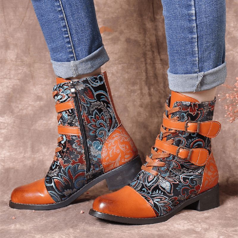 Bottes Courtes À Lacets Chauds Avec Boucle En Métal Et Tissu À Coutures Rétro