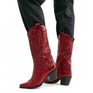 Bottes De Cow-boy Mi-mollet À Talons Épais Et Fleurs Rétro Pour Femmes De Grande Taille