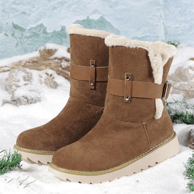 Bottes De Neige Courtes Antidérapantes Avec Boucle De Ceinture En Tissu Suédé Grande Taille Pour Femmes