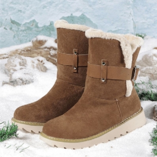 Bottes De Neige Courtes Antidérapantes Avec Boucle De Ceinture En Tissu Suédé Grande Taille Pour Femmes