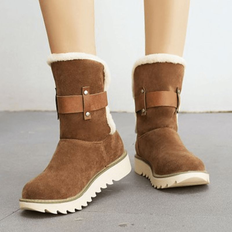 Bottes De Neige Courtes Antidérapantes Avec Boucle De Ceinture En Tissu Suédé Grande Taille Pour Femmes