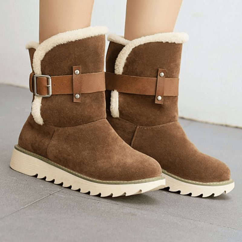 Bottes De Neige Courtes Antidérapantes Avec Boucle De Ceinture En Tissu Suédé Grande Taille Pour Femmes