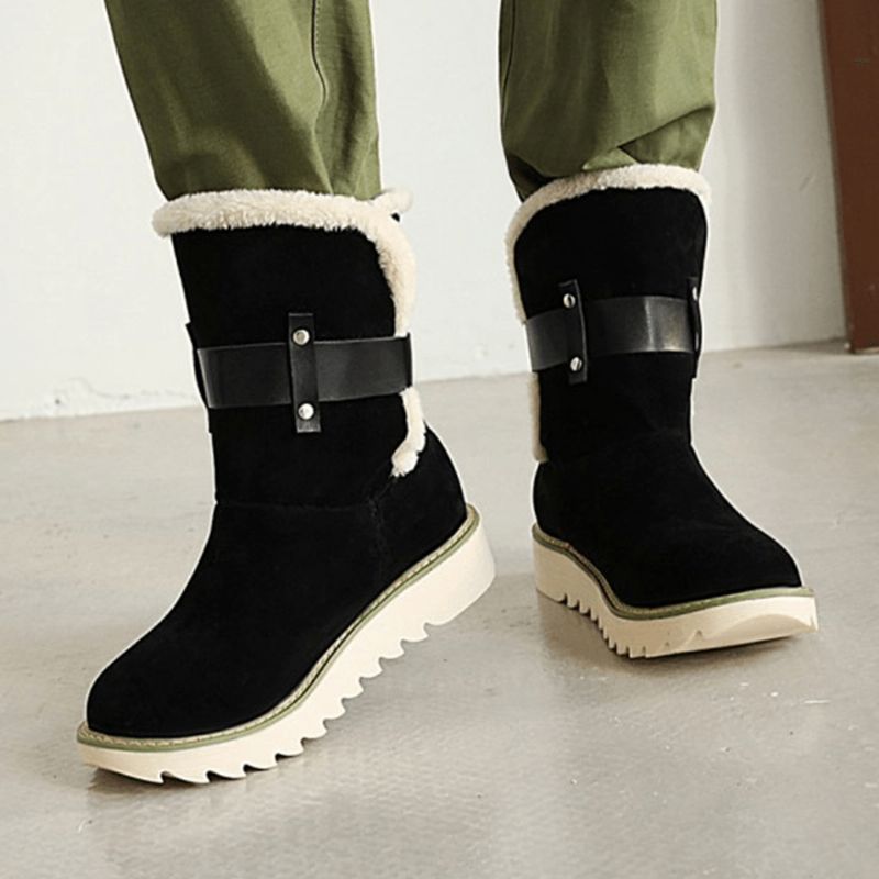 Bottes De Neige Courtes Antidérapantes Avec Boucle De Ceinture En Tissu Suédé Grande Taille Pour Femmes