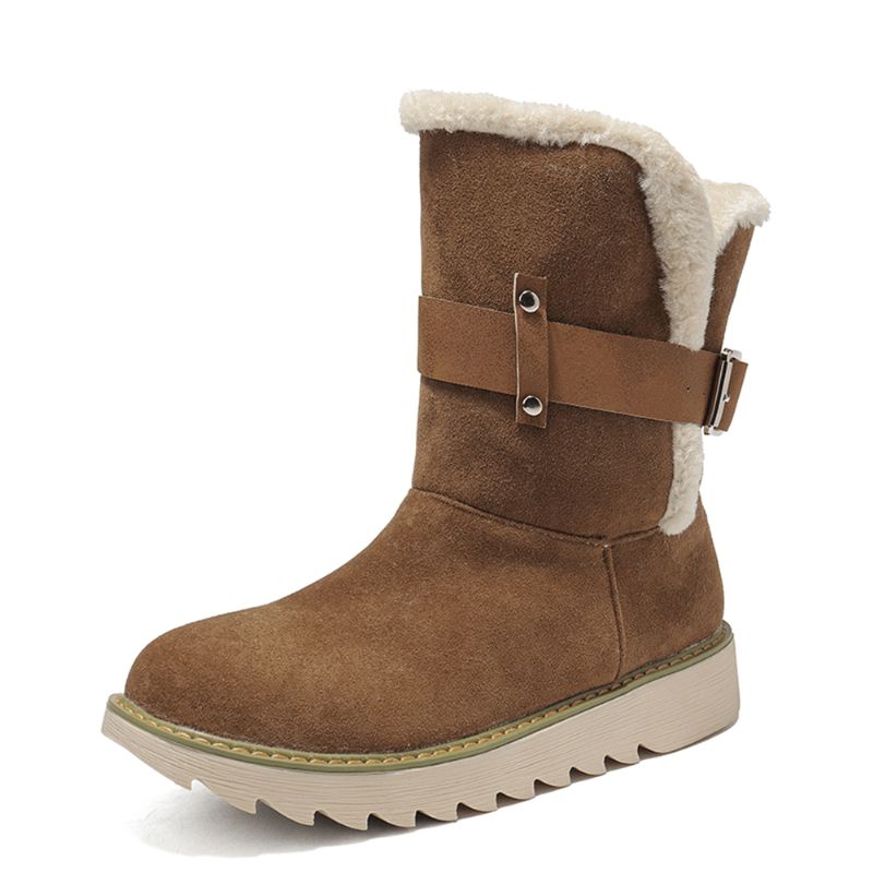 Bottes De Neige Courtes Antidérapantes Avec Boucle De Ceinture En Tissu Suédé Grande Taille Pour Femmes