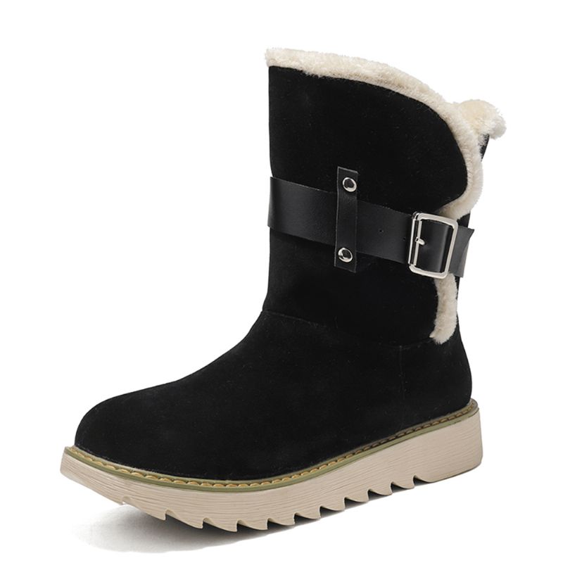 Bottes De Neige Courtes Antidérapantes Avec Boucle De Ceinture En Tissu Suédé Grande Taille Pour Femmes