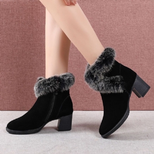 Bottes De Neige En Fourrure De Lapin Femmes Chaussures En Coton Talon Moyen Plus Velours Épais Chaud