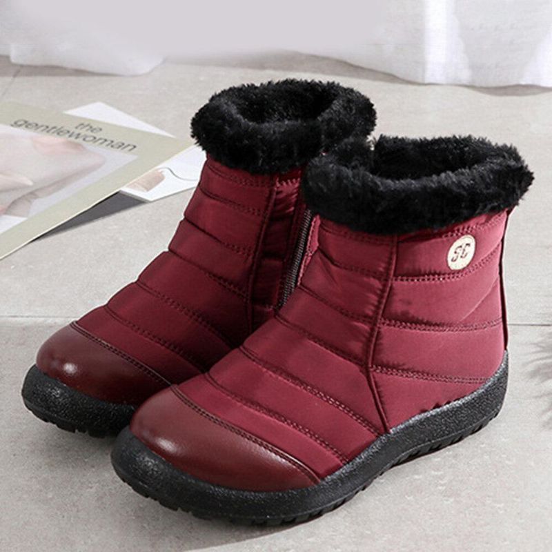 Bottes De Neige D'hiver Imperméables À Glissière Pour Femmes De Grande Taille Avec Doublure Chaude