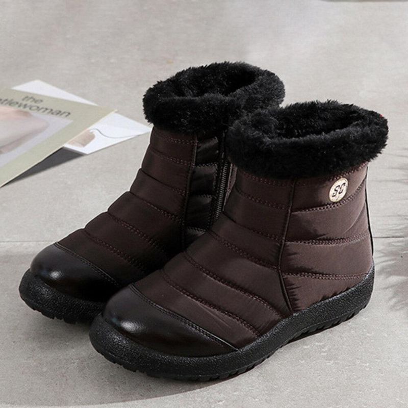 Bottes De Neige D'hiver Imperméables À Glissière Pour Femmes De Grande Taille Avec Doublure Chaude