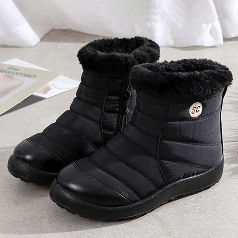 Bottes De Neige D'hiver Imperméables À Glissière Pour Femmes De Grande Taille Avec Doublure Chaude