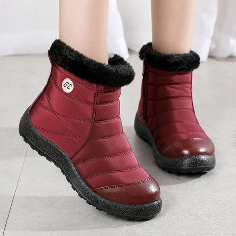 Bottes De Neige D'hiver Imperméables À Glissière Pour Femmes De Grande Taille Avec Doublure Chaude